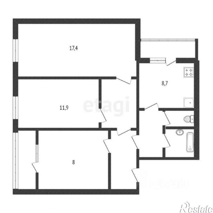 3-комн квартира улица Есенина, 44А,  д. 44А