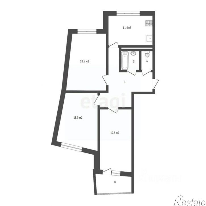 3-комн квартира Садовая улица, 6,  д. 6