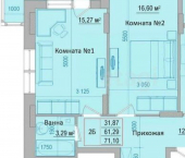 2-комн, 61кв м, этаж 11/18 ул Щорса, 37в