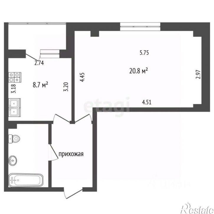 1-комн квартира улица Виктора Лосева, 23,  д. 23