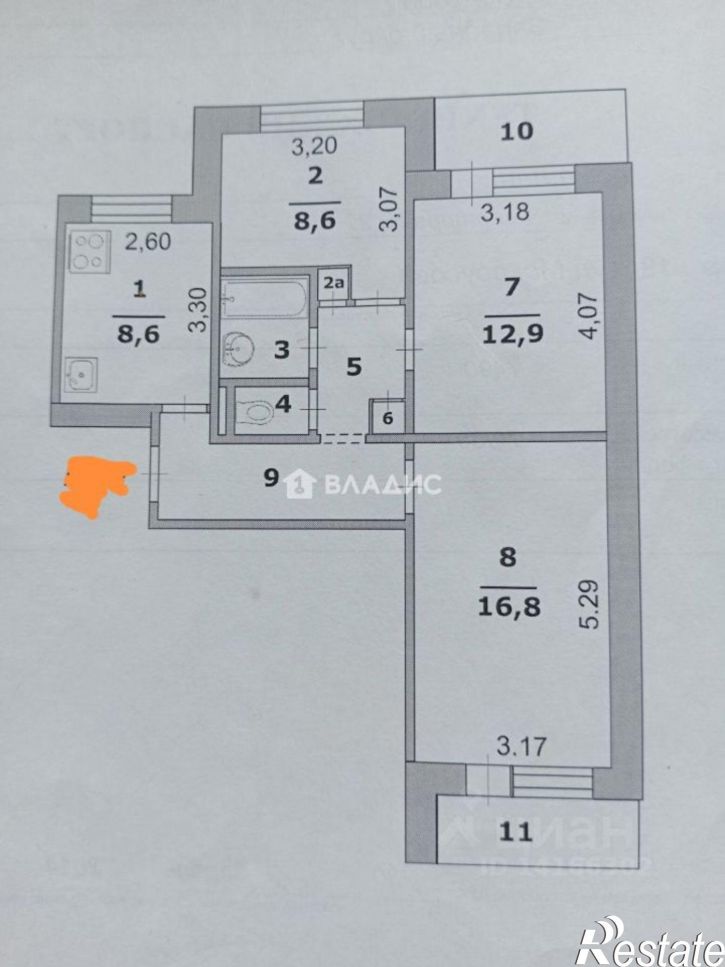3-комн квартира ул Мокроусова, 19,  д. 19