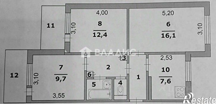 3-комн квартира ул Левобережная, 12,  д. 12