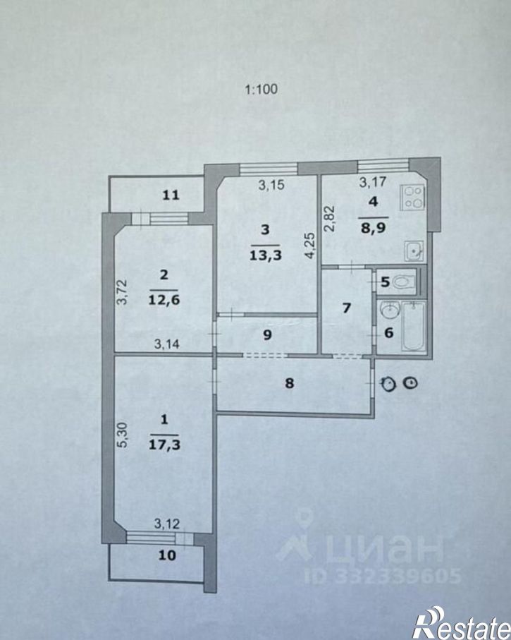 3-комн квартира пр-кт Славы, 6,  д. 6