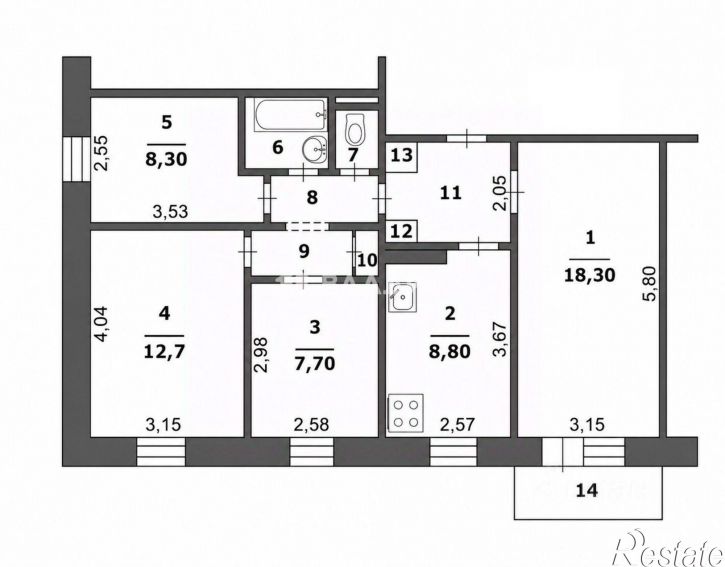 3-комн квартира пр-кт Славы, 90,  д. 90