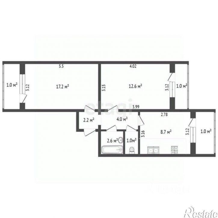 2-комн квартира ул Есенина, 8а,  д. 8а