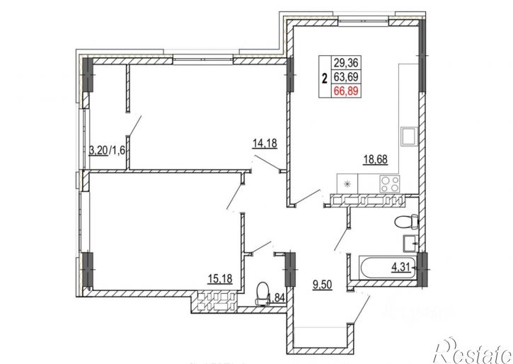 2-комн квартира в новом доме улица Разина, 6