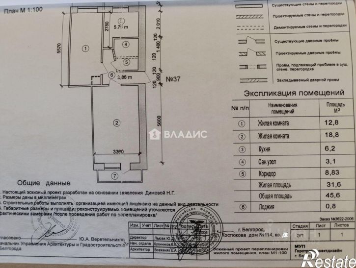 2-комн квартира ул Костюкова, 37,  д. 37