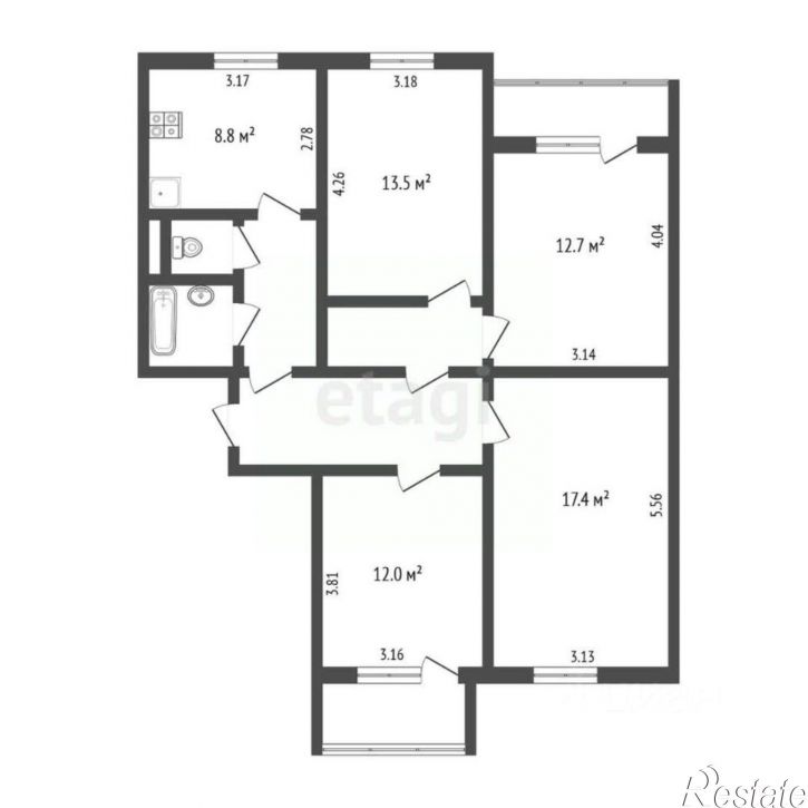 4-комн квартира улица Есенина, 26,  д. 26