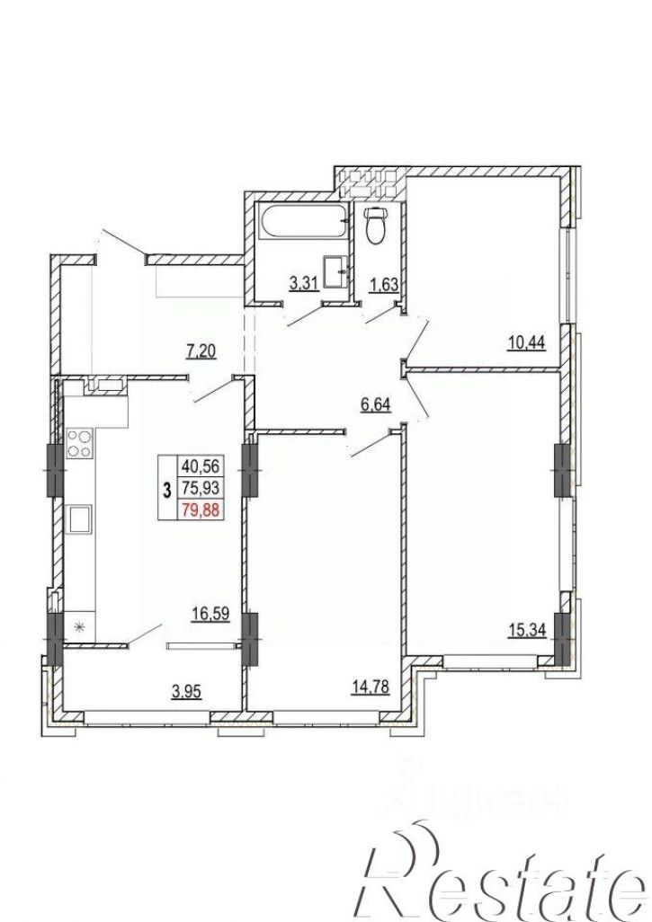 3-комн квартира в новом доме улица Разина, 8,  д. 8
